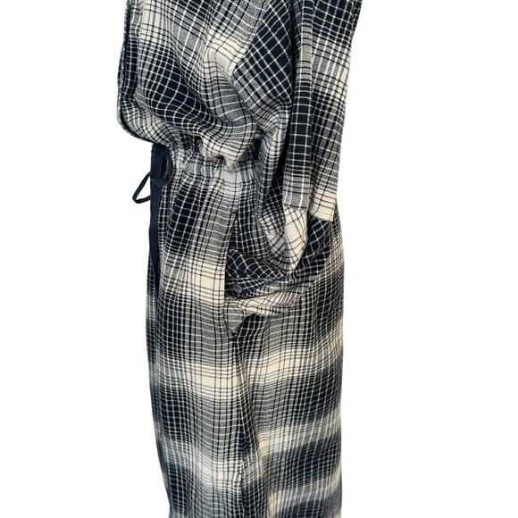 Joie Gray Plaid Blouson Shirt Dress MEDIUM Flannel Cotton Western Designer $300 - Picture 10 of 13